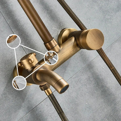 Modern brass shower set with brass finish includes rainfall head and handheld sprayer decorbites brass shower design