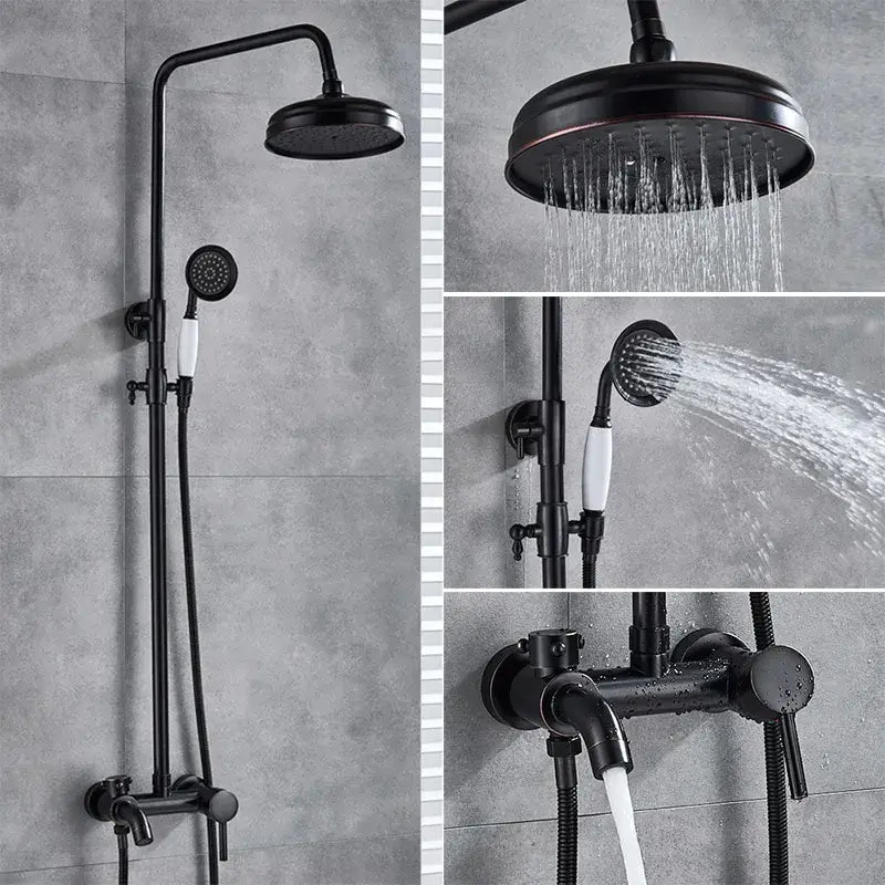 Modern brass shower set bathroom rainfall head with black matte decorbites brass shower and white ceramic handles