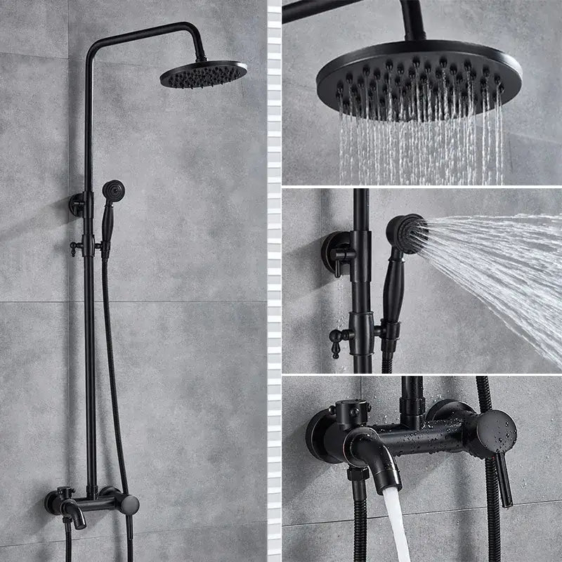 Modern brass shower set with black matte decorbites brass shower system rainhead handheld sprayer bathroom use