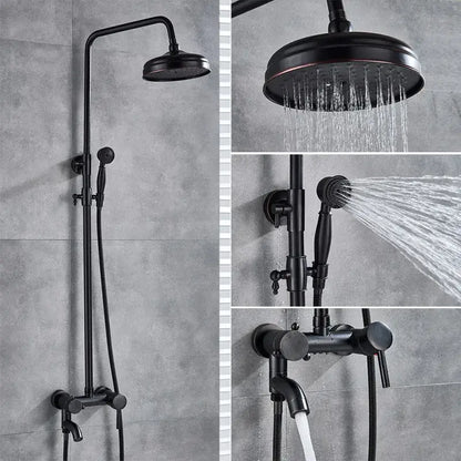 Modern brass shower set featuring black matte decorbites brass shower system with rainfall head and handheld sprayer