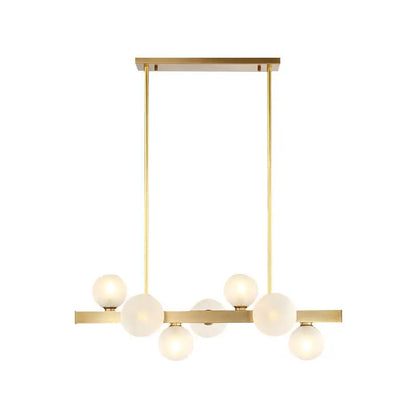 Modern brass simplicity globe pendant chandelier with frosted glass bulbs in gold tone for dining room lighting