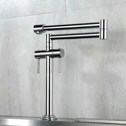 Chrome finished articulated kitchen faucet with dual handles contrast modern brass single handle kitchen faucet design