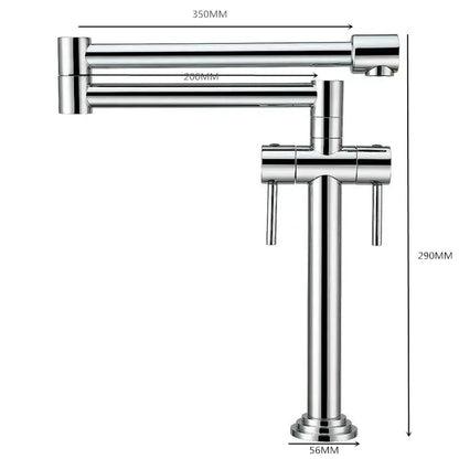 Modern brass single handle kitchen faucet with chrome finish extendable spout and dual handles for versatile use