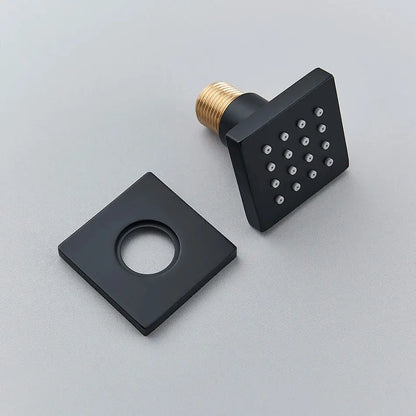 Modern brass square body spray shower jets with black square showerhead brass threaded connection and silver nozzles