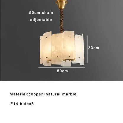 Modern brass stone pendant light with warm marble shade and copper accents on adjustable 50cm chain for dining room decorbites brass stone pendant