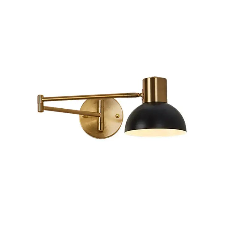 Modern brass swing arm wall lamp with black matte dome shade and brass adjustable arm for decorbites adjustable swing lighting