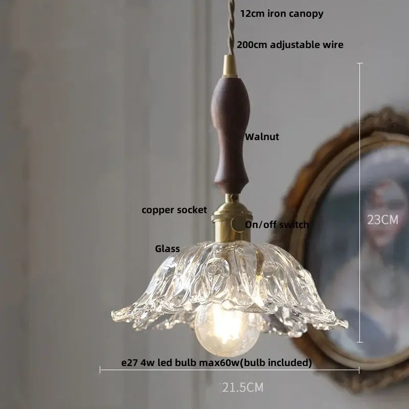 Modern brass textured glass led pendant light with a fluted hand-blown glass design and antique brass copper socket