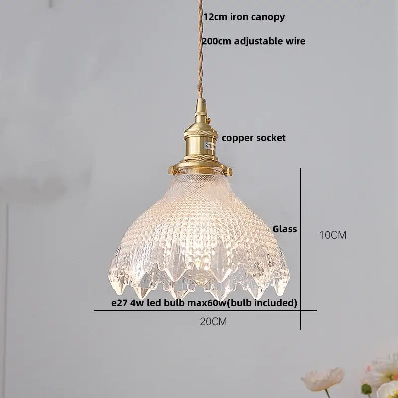Modern brass textured glass led pendant light with faceted design and brass fittings ideal as kitchen pendant light