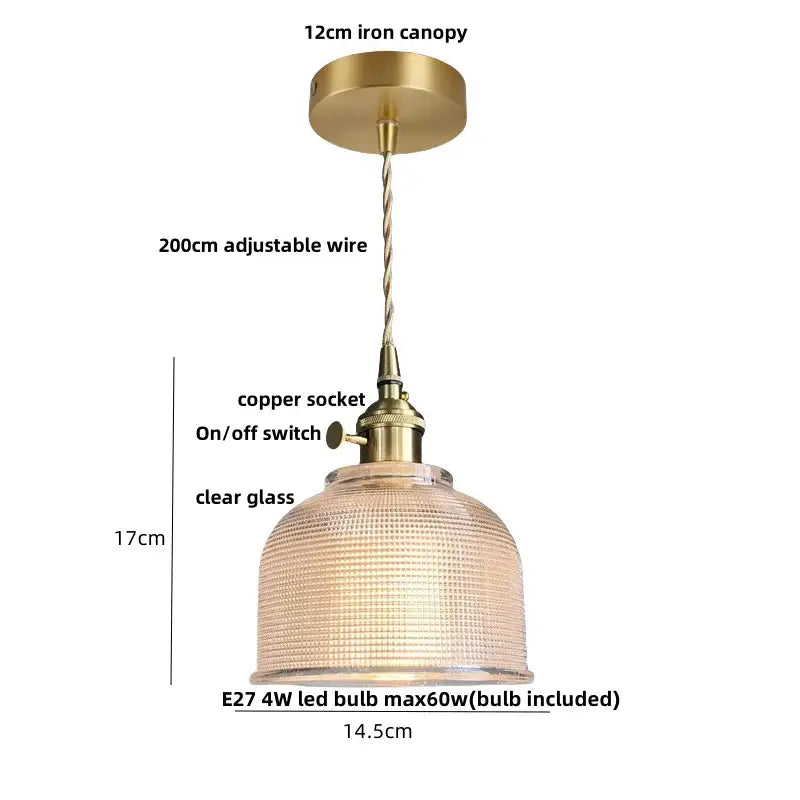 Vintage-style modern brass textured glass led pendant light with adjustable copper wire for kitchen use pendant light