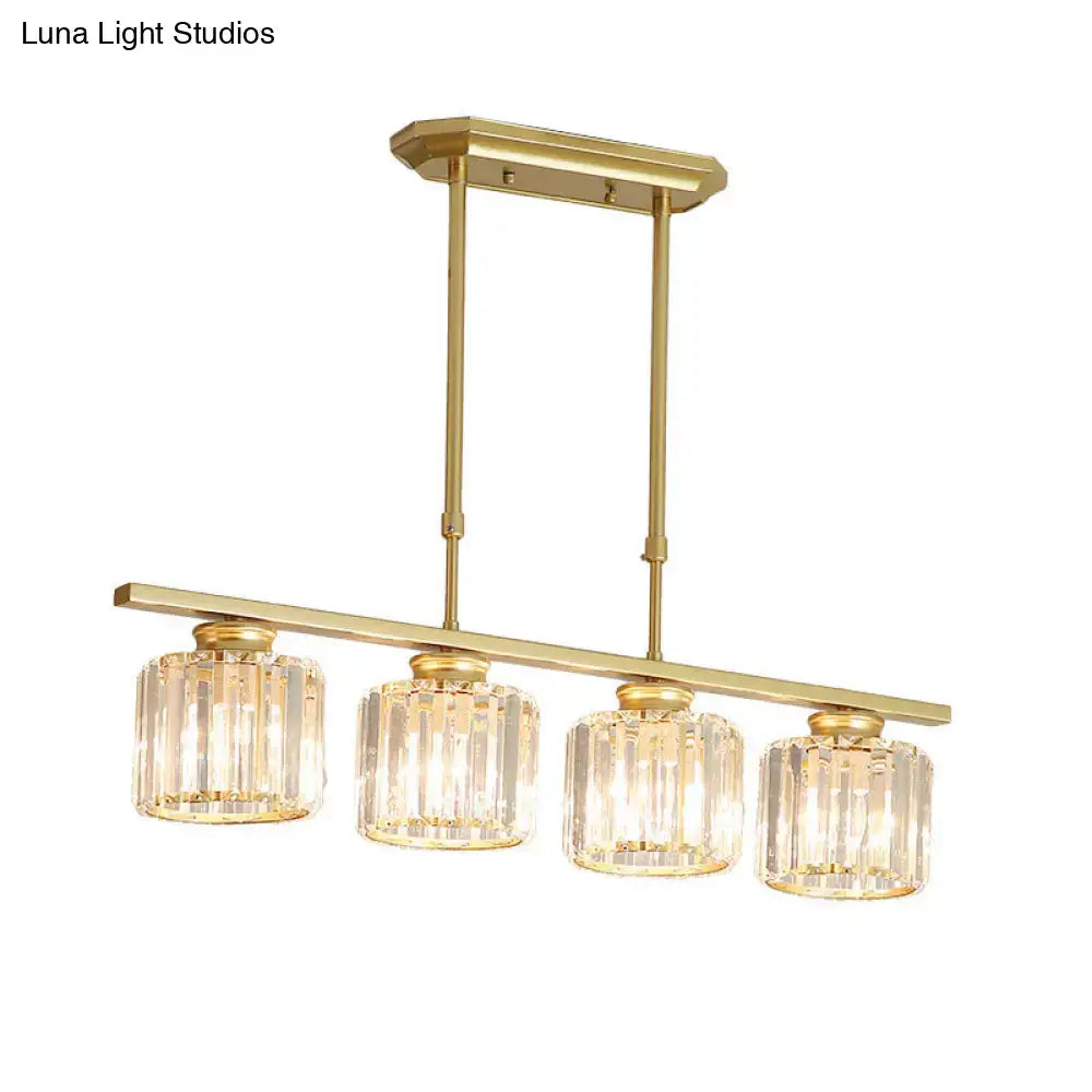 Modern brass triple crystal ceiling pendant light with gold-toned chain cord length for dining room illumination