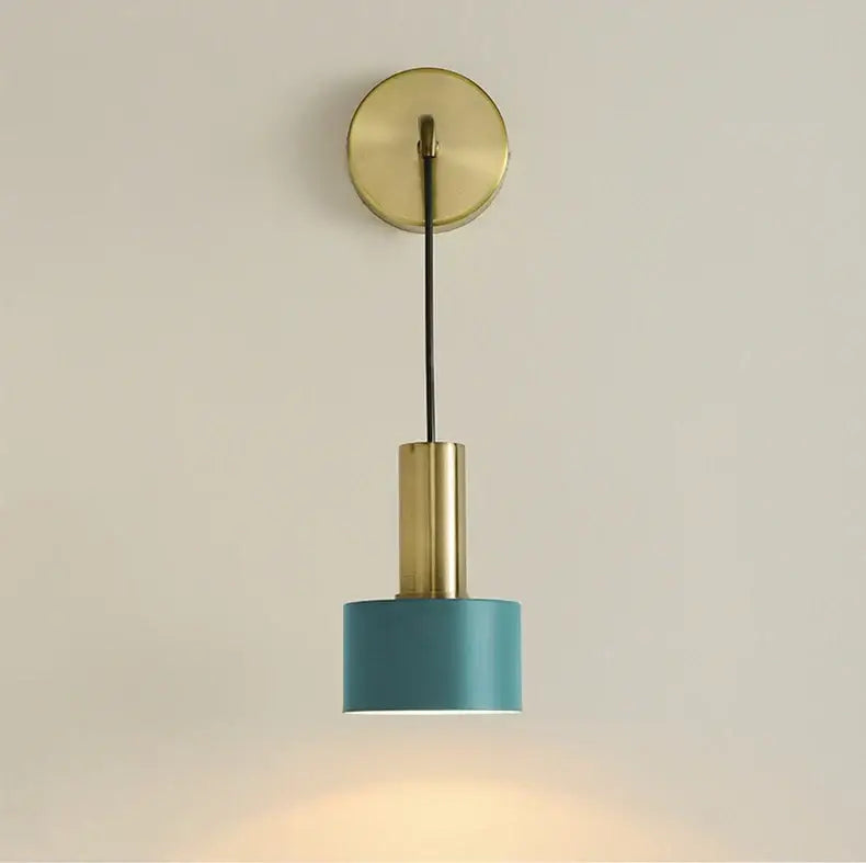Modern brass wall lamp with teal cylindrical shade and black cord minimalist decorbites brass wall lamp for living room