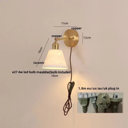 Modern brass wall lamp with copper finish and ceramic lampshade for bedroom reading decorbites copper led wall lamp