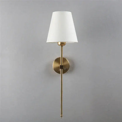 A sleek modern brass wall sconce with white tapered shade decorbites gold touch led for dining room decor