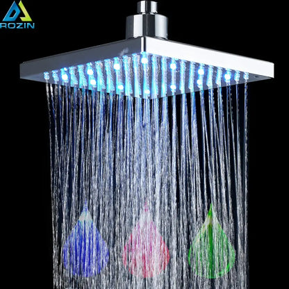 Modern bright chrome led rainfall shower head with decorbites bright chrome finish and integrated blue led lights