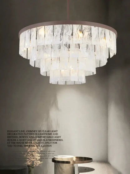 Modern bronze cloud glass led pendant light with cascading clear textured glass panels for living room decorbites cloud glass