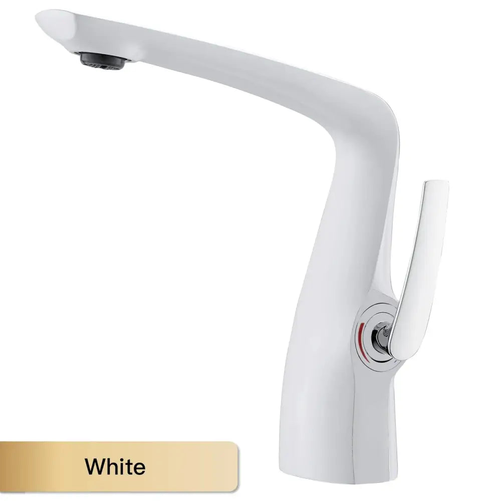 Modern bronze contemporary single-hole bathroom faucet with solid brass construction and ceramic valve core features white curved design