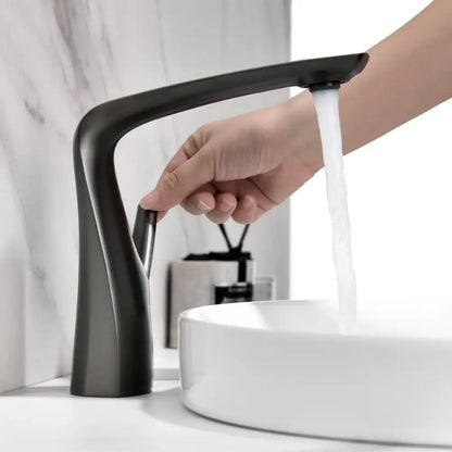 Black matte modern faucet with sleek curved design solid brass contemporary single-hole ceramic valve core