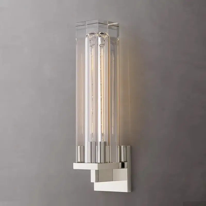 Modern bronze copper crystal wall lamp with sleek chrome finish and clear glass tubes for bedroom lighting decorbites bronze copper