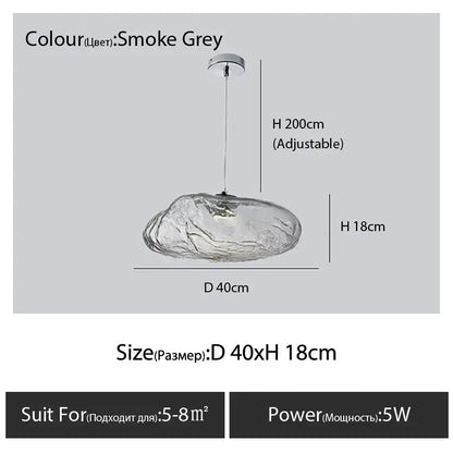 Modern bronze glass cloud chandelier pendant lamp with smoke grey textured glass cloud design and adjustable height