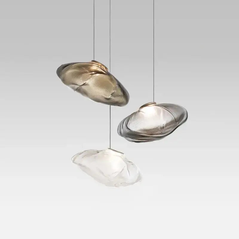 Modern bronze glass cloud chandelier with three irregular translucent glass pendant lamps ideal for staircase decorbites