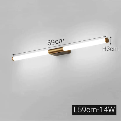 Modern bronze led mirror front wall lamp with sleek white cylindrical tube and brushed brass accents for bathroom vanity decorbites bronze led