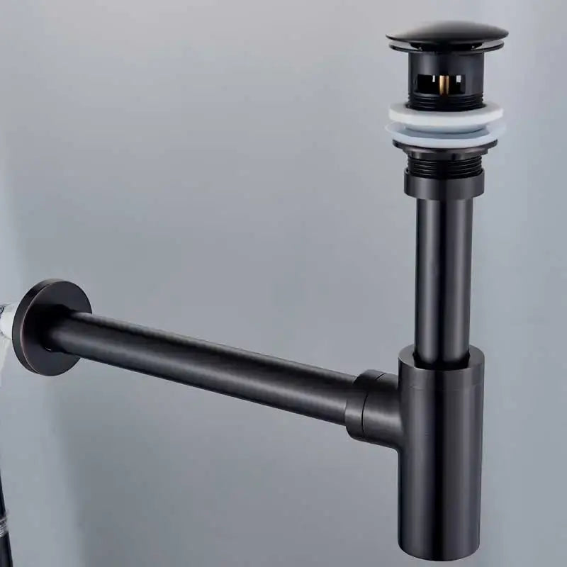 Black matte-finish decorbites bronze round siphon bottle trap sink drain pipe with sleek modern design