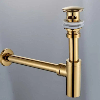 Modern bronze round siphon bottle trap bathroom sink drain pipe with gold brass undermount drain and white ceramic flange