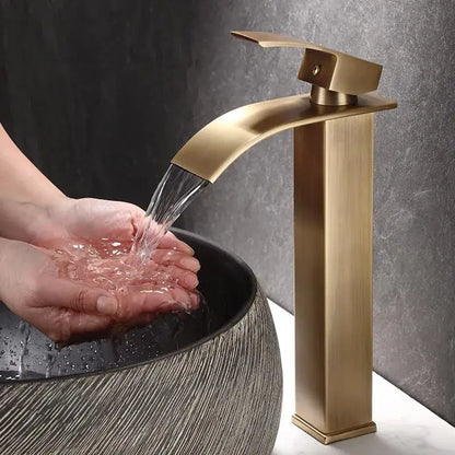 Modern bronze basin faucet with brass finish and sleek rectangular waterfall spout for bathroom sink decorbites basin faucet