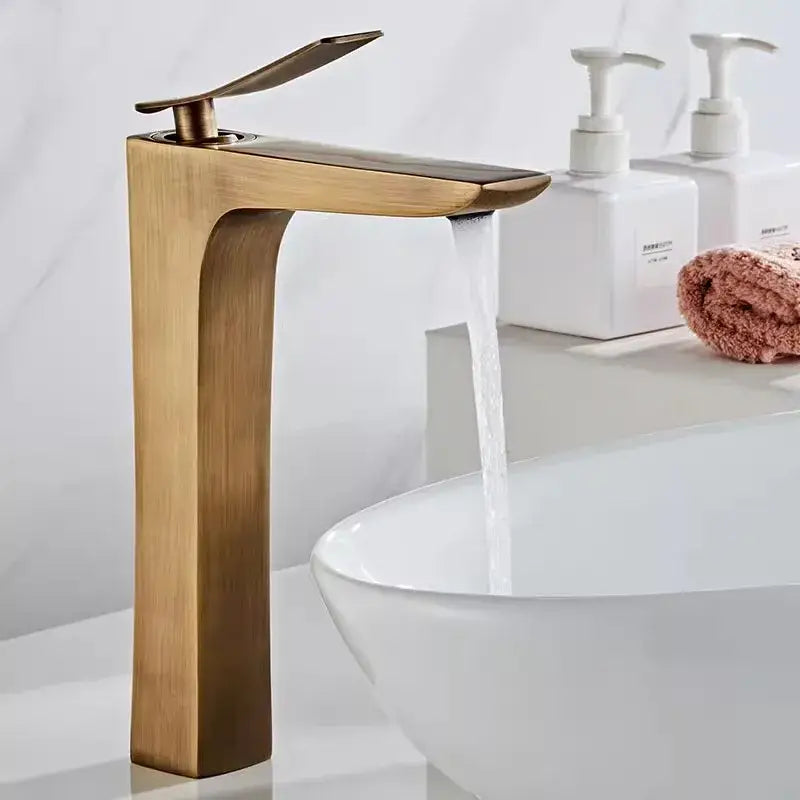 Modern bronze basin faucet with sleek waterfall spout design for bathroom sink by decorbites bronze basin faucet