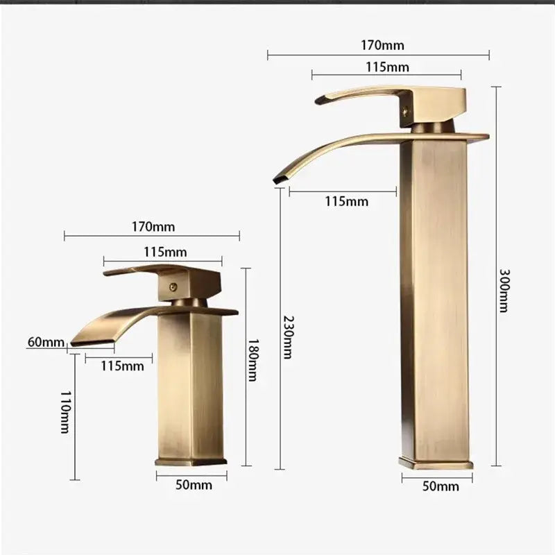 Modern bronze basin faucet with gold-toned rectangular design and sleek curved spout for bathroom decorbites basin faucet