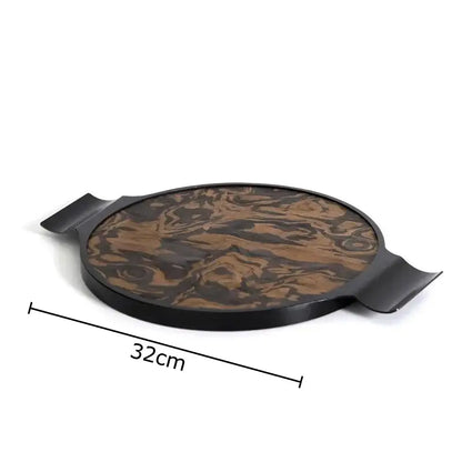Modern brown and black jewelry box tray with auspicious clouds texture featuring marbled wood pattern and integrated handles
