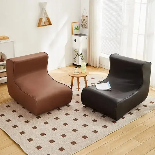 Two modern minimalist armchairs in brown and black faux leather for decorbites internet celebrity lazy sofa living room