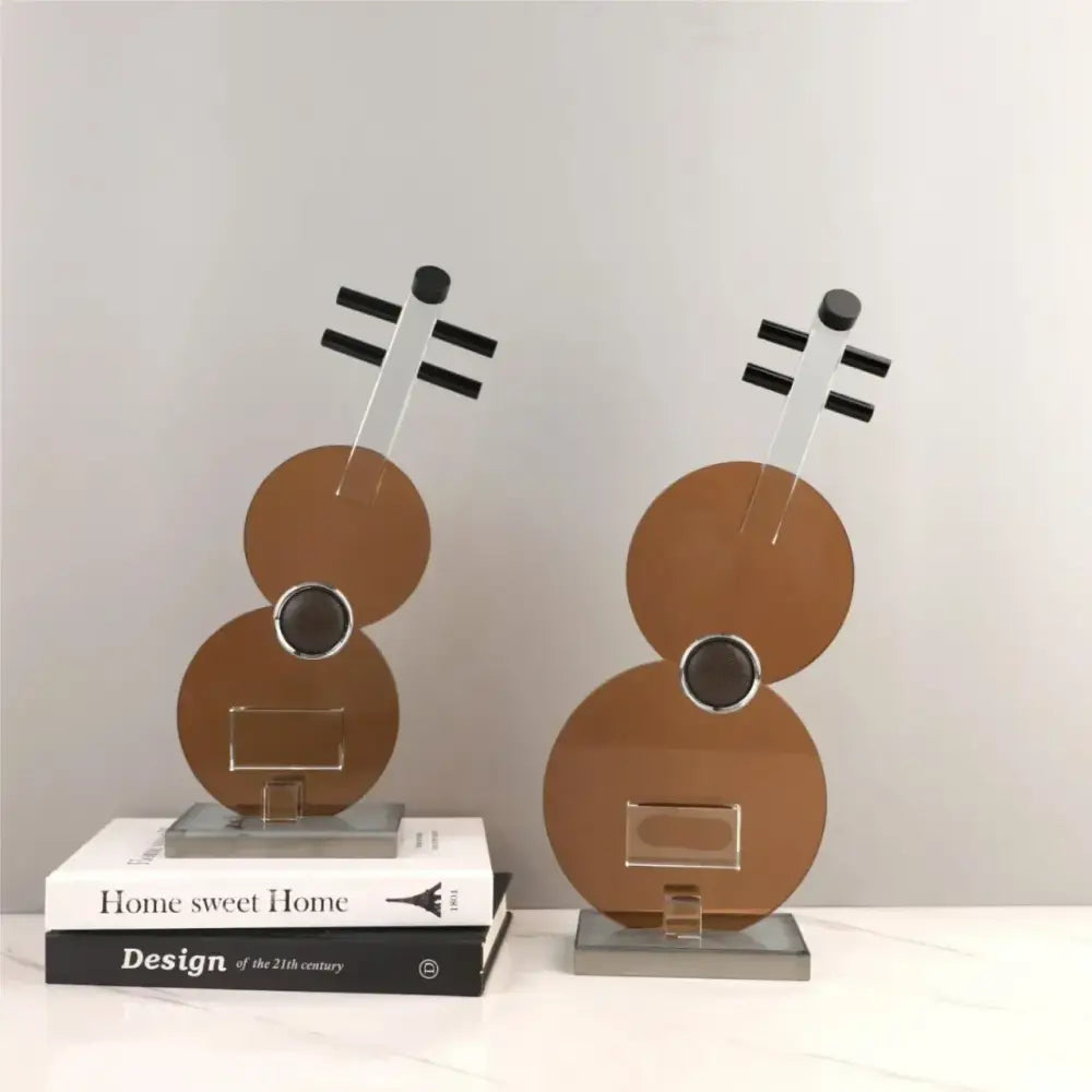 Modern brown acrylic violin-shaped decorbites crystal guitar sculpture with black and silver accents for living room decor
