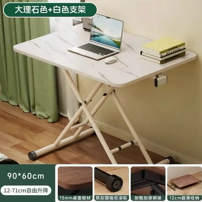 Modern brown wood decorbites adjustable coffee table with white marble effect folding desk and sturdy metal frame