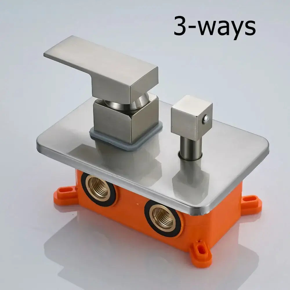 Modern brushed brass and orange shower mixer valve bathroom faucet with stainless steel 3-way faucet and rectangular spout