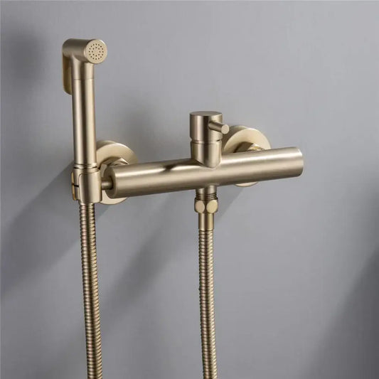 Modern brushed brass hand held bidet sprayer kit bathroom faucet with integrated handheld showerhead and flexible hoses