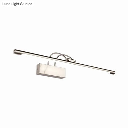 Modern brushed nickel linear wall light with rectangular frosted glass diffuser and sleek curved mounting arms