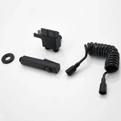 Black tactical flashlight mount with coiled cable and adjustment knobs for decorbites copper bidet spray