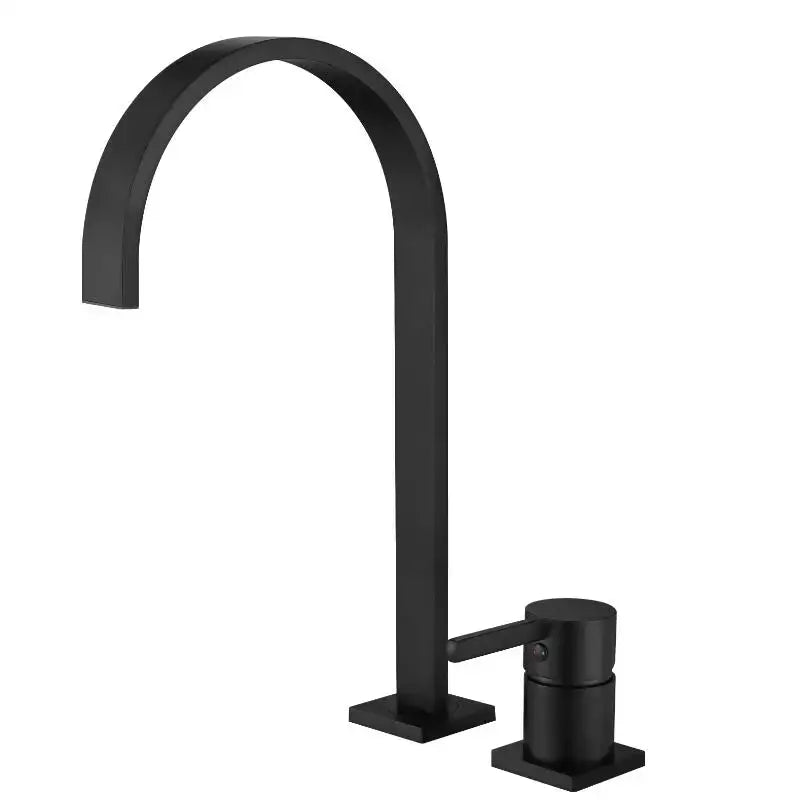 Modern basin faucet with black matte finish curved spout and square base for decorbites brushed gold bathroom decor