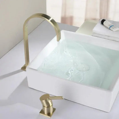 Modern brushed gold basin faucet with arched sleek design showcasing decorbites brushed gold finish for bathroom use