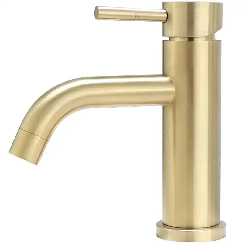 Modern brushed gold basin faucet with single-handle minimalist design by decorbites for bathroom use