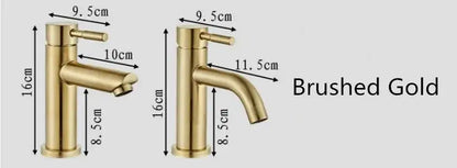 Modern brushed gold basin faucet with single handle mixer featuring sleek design and precise dimensional markings decorbites brushed gold