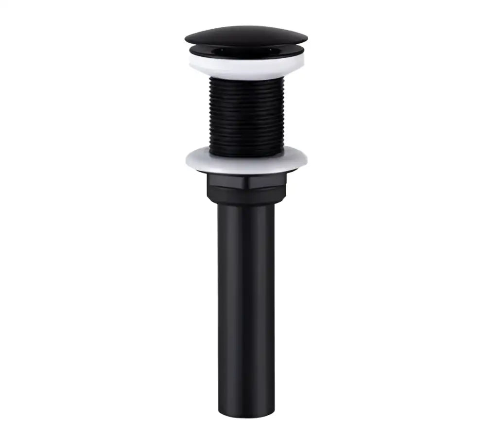Black matte-finish bathroom sink drain with white gaskets paired with decorbites brushed gold basin faucet mixer tap