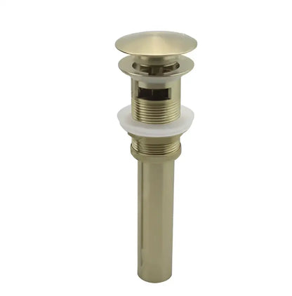 Modern brushed gold basin faucet drain with gold-toned cylindrical design and sleek rounded top by decorbites brushed gold