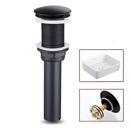 Black matte-finish bathroom sink drain with sleek cylindrical body and ribbed texture for modern brushed gold basin faucet decorbites brushed gold
