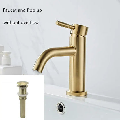 Modern brushed gold basin faucet single handle mixer with sleek design and matching decorbites brushed gold pop-up drain