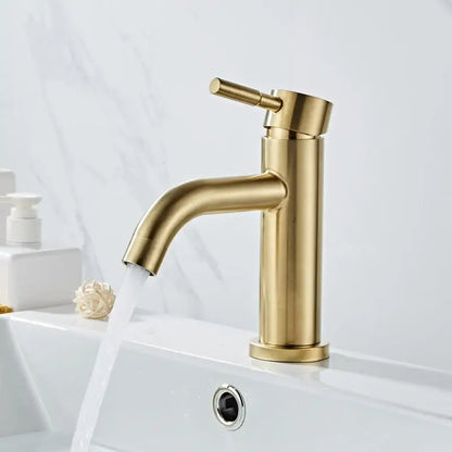 Modern brushed gold basin faucet with single handle mixer in sleek design and brushed metal finish by decorbites brushed gold