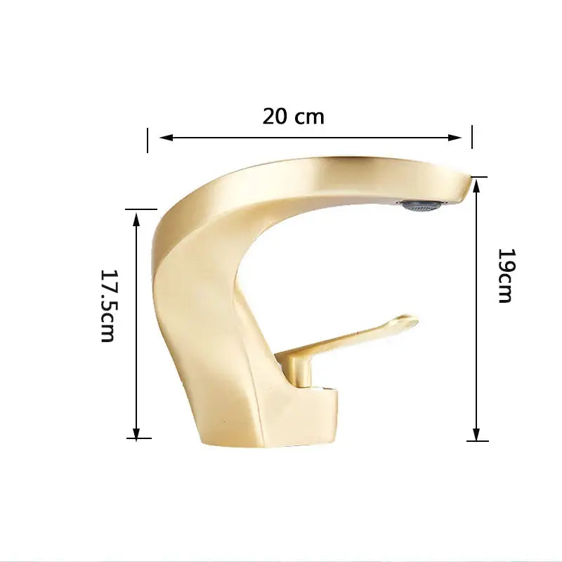 Modern brushed gold basin faucet with single-handle lever and sleek curved design featuring decorbites brushed gold finish