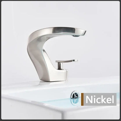 Modern brushed gold basin faucet with sleek curved design nickel finish for bathroom decorbites brushed gold collection