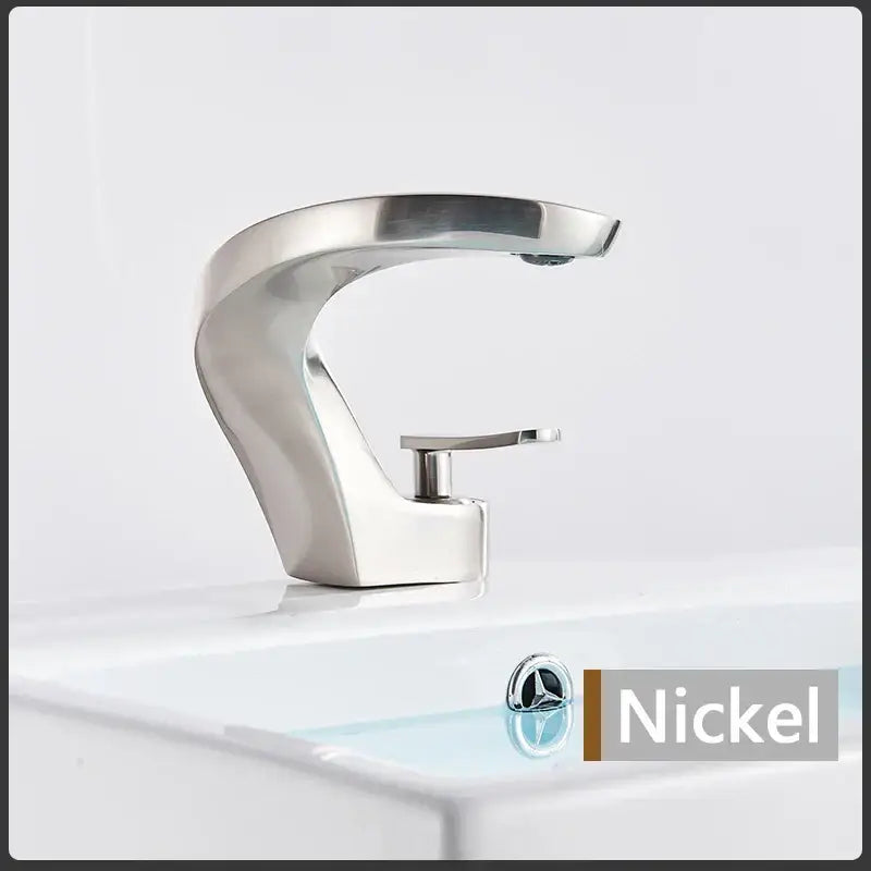 Modern brushed gold basin faucet with sleek curved design nickel finish for bathroom decorbites brushed gold collection